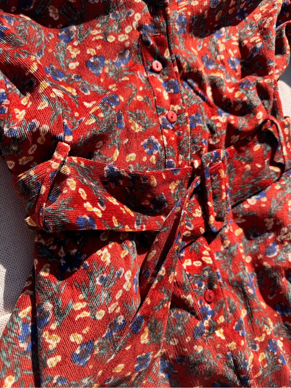 NWT ModCloth Rustic Elegance Casual Dress Cider Blossom Red Blue Floral Belted - Picture 5 of 12
